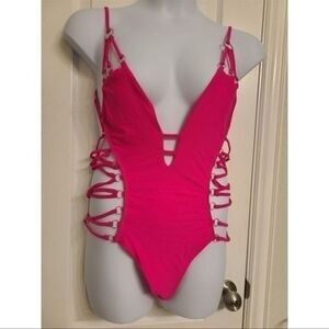 Fashion nova festival neon dopamine Pink‎ Strappy One Piece swim barbiecore